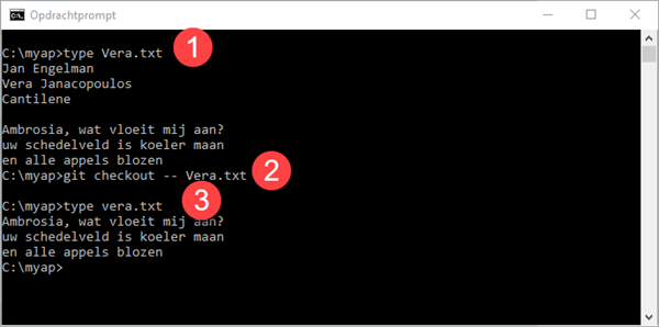 Git - bestand vanuit de verzamelplaats terugzetten in de werkmap